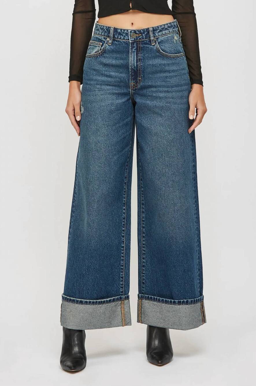 NEW HIDDEN womenshowstopper super wide leg jeans in dark wash